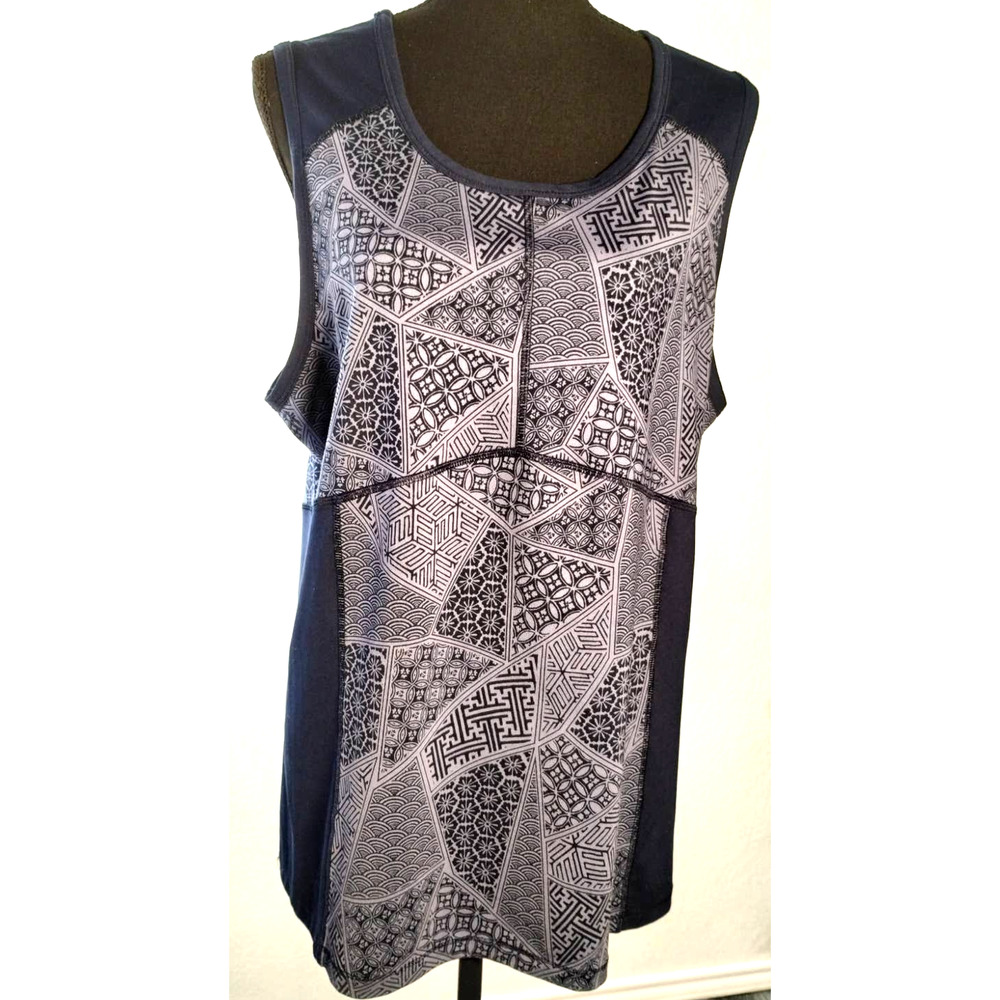 Natori Yoga Workout Running Top, Navy Blue and White, Size XL